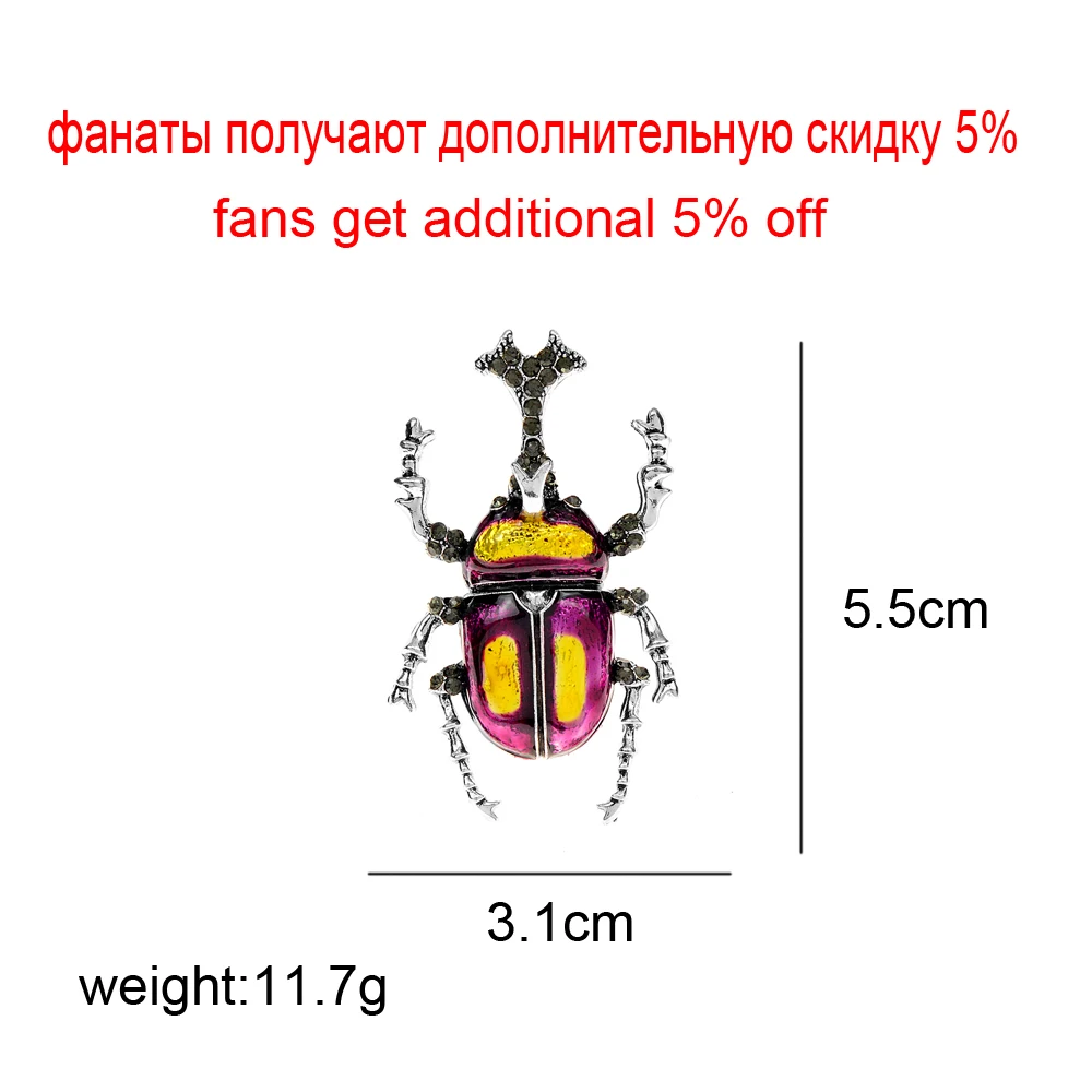 CINDY XIANG New Arrival Rhinestone Bug Brooches For Women Enamel Beetle Pin Vivid Insect 2 Colors Available