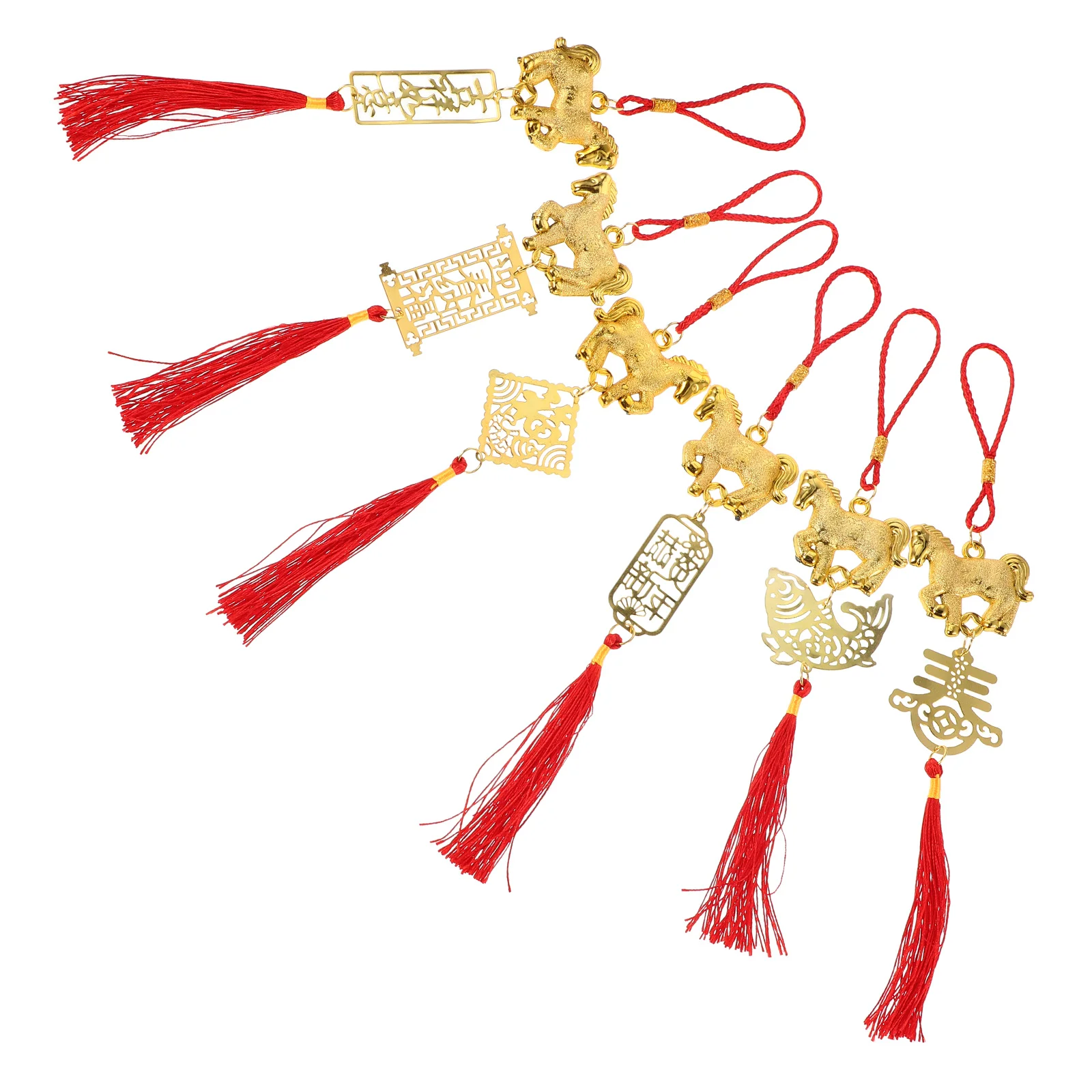 

6pcs Statue Ornaments Chinese New Year Decorations Hanging Charms Plastic Plate Size Miniature Figurine Lucky