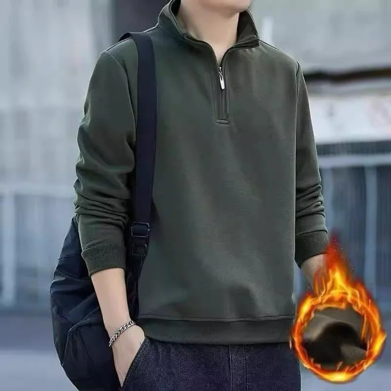 

Мужская толстовка с капюшоном на молнии Long Sve Fce Lined f, повседневная свободная теплая толстовка, осень-зима, воротник-стойка, деталь