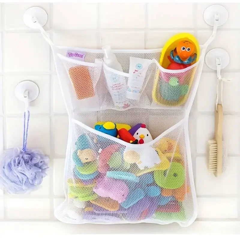 Baby Shower Bath Toys White Baby Kids Toy Storage Mesh With Strong Suction Cups Toy Bag Net Bathroom Organizer