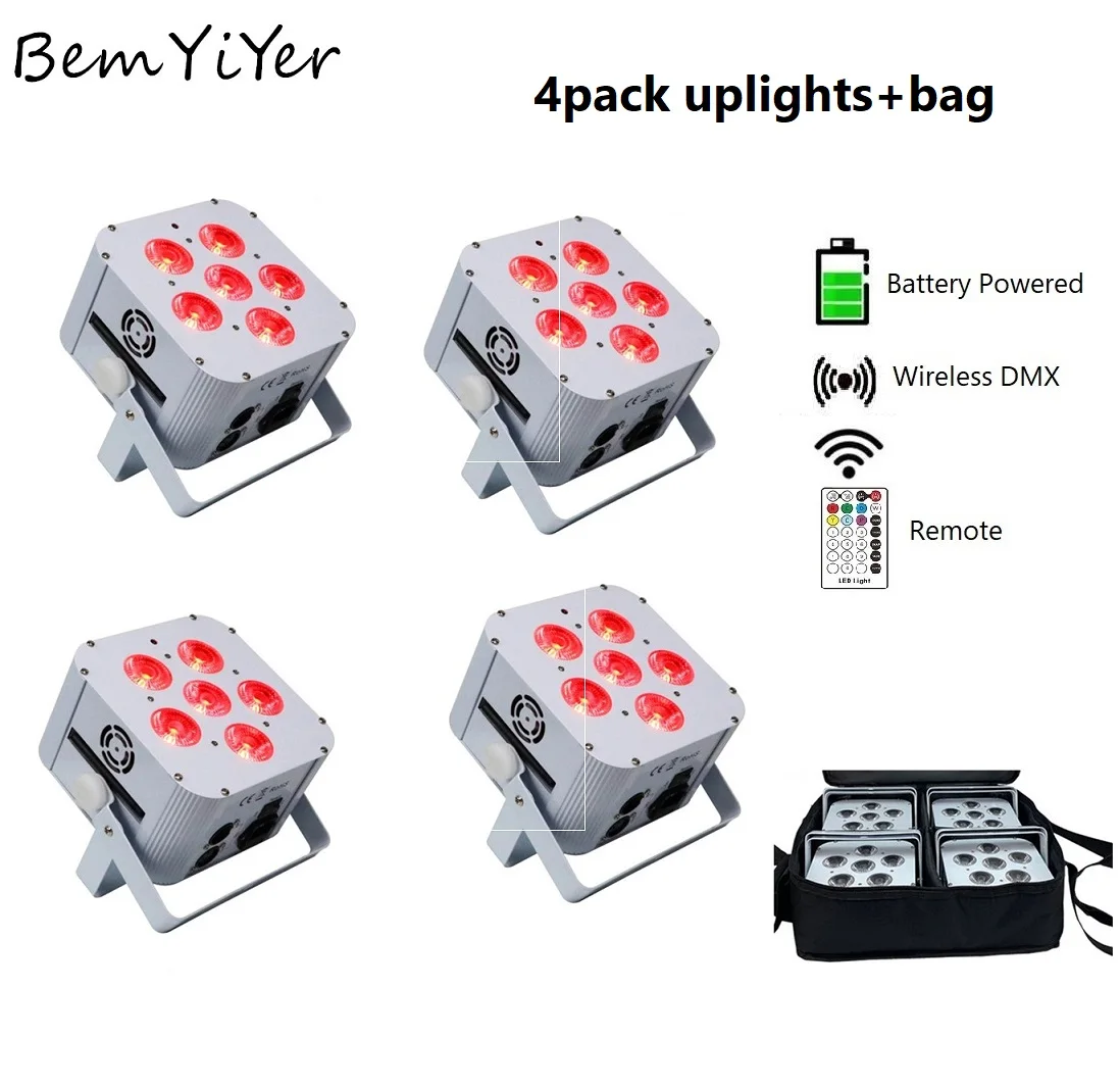 

4 упаковки DJ LED Par Uplights 6x18 Вт на батарейках, беспроводной DMX IR/RGBWA + UV 6in1 для DJ-вечеринок, мероприятий, свадьбы