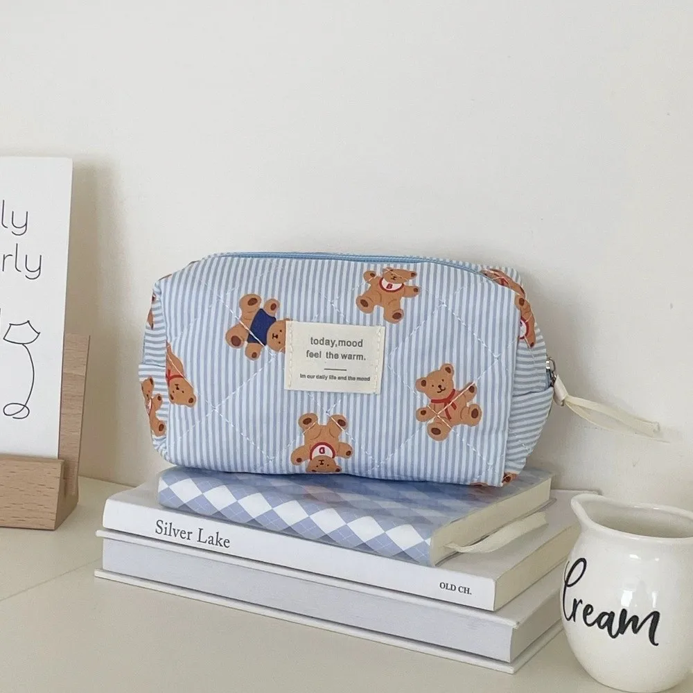 3PCS Multi-Layer Quilted Cotton Makeup Bag Large Capacity Soft Toiletry Pouch Zipper Portable Cartoon Cosmetic Organizer