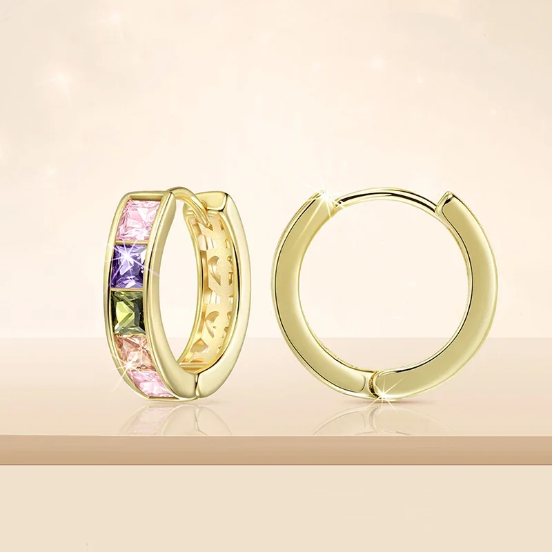 Huitan Zierliche bunte Zirkonia-Creolen für Frauen, luxuriös, trendig, Ohr-Accessoires, Hochzeit, Party, neuer trendiger Schmuck