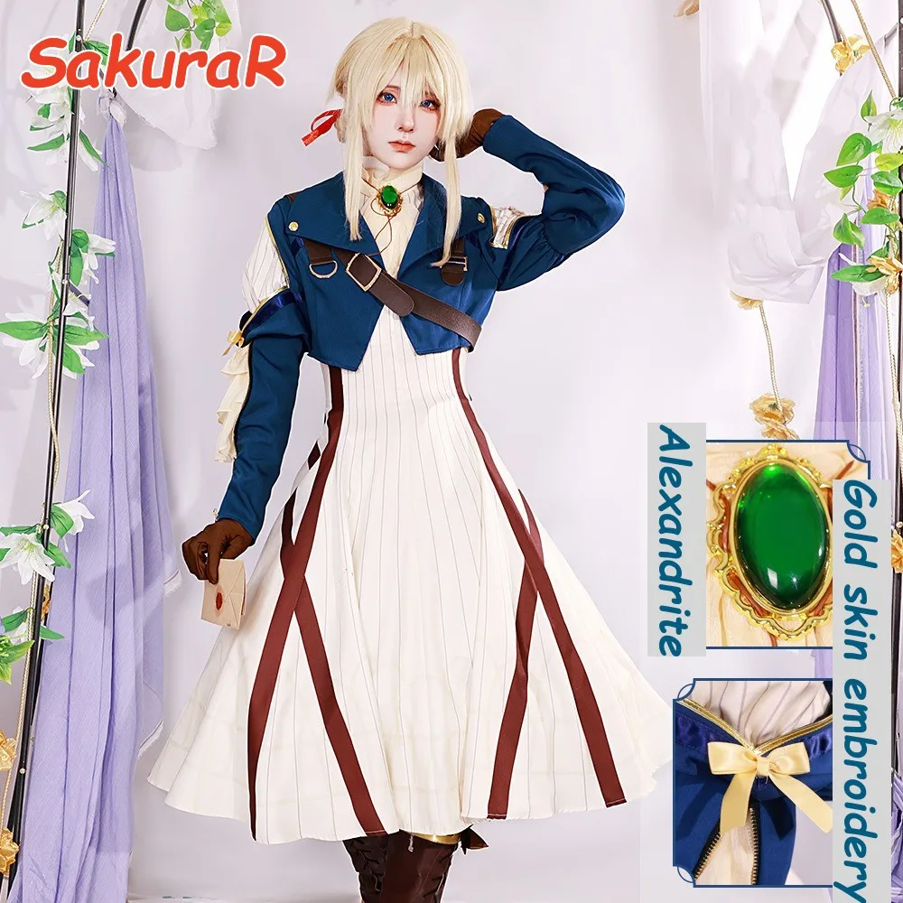 

Violet Evergarden Cosplay Costume Anime Violet Evergarden Costume for Women Halloween (Top + Dress + Gloves) Size S-3XL