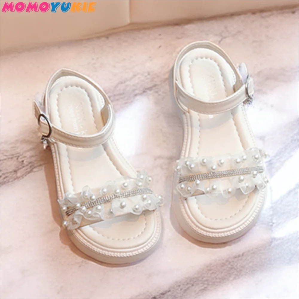 

Fashion Rhinestone Lace Kids Princess Shoes Crystal Beading Baby Children Flat Heel Sandals Summer New Girls Sandals Beach Shoes