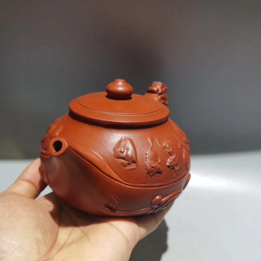 Xizang Folk Collectio Yingxing redware ceramic tea-pot 12 Zodiac Pattern Pot Dragon handle pot Teapot Kettle Flagon Amass wealth