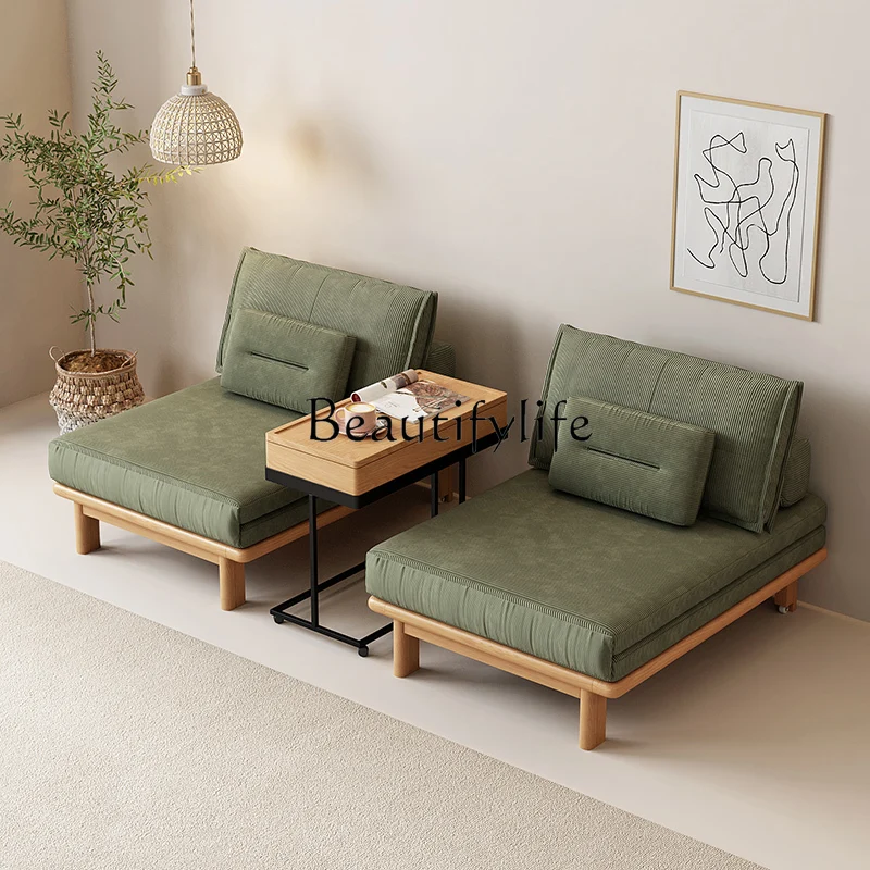 Japanese-Style Retro Single Solid Wood Sofa Bed Foldable Dual-Purpose Simple Log Style Functional Fabric Sofa