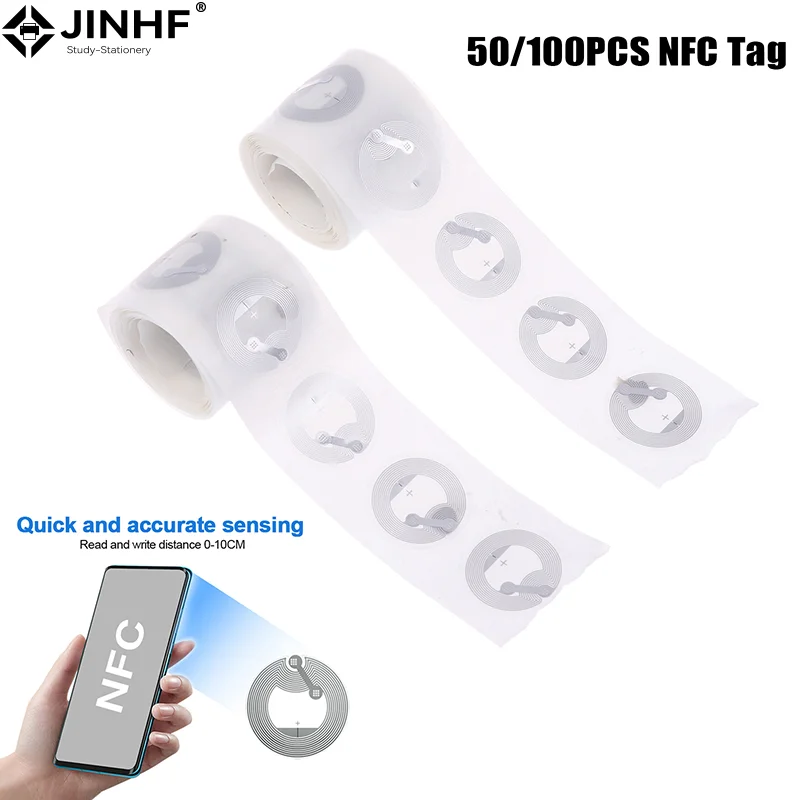 NFC-粘着ラベル,ラベルラベル,ラベル,504バイト,利用可能な電話バッジ,rfid接着剤,13.56mhz,50個,100個