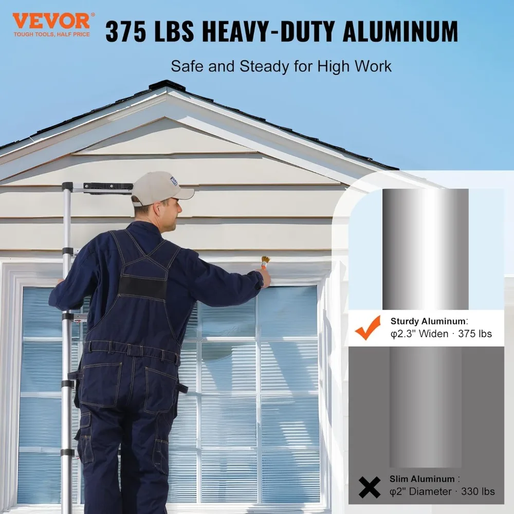 Escada telescópica de alumínio de 8,5 pés, retração de um botão, capacidade de 375LBS, pés antiderrapantes para uso doméstico/RV