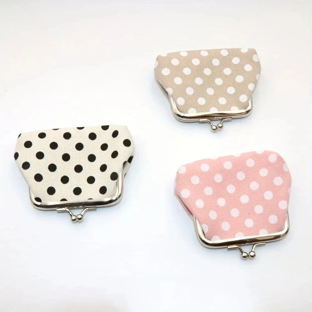 Kiss Lock Closure Polka Dot Coin Purse Compact Square Shape Travel Cosmetic Bag Multifunctional Lightweight Clutch Coin Purse
