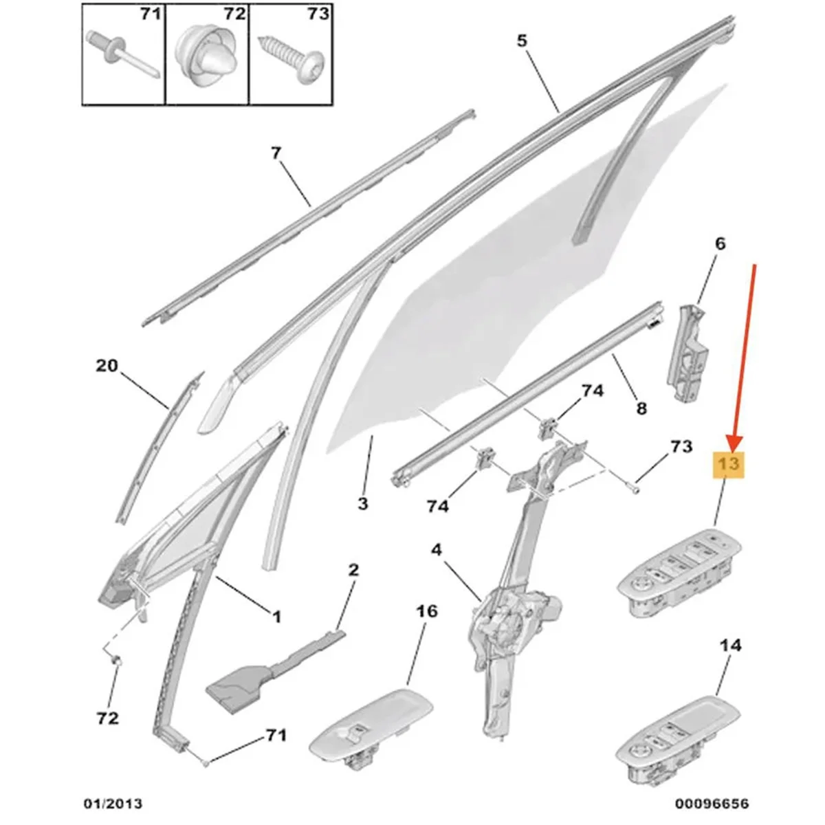 Переключатель Стеклоподъемника 96749624ZD для PEUGEOT 208 2008