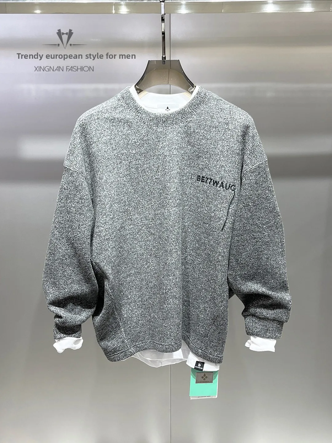 

2025 New Men's Oversized Thiened round Ne Knitted Sweatirt Embroidered Letter Personalized Trendy Large Size Top