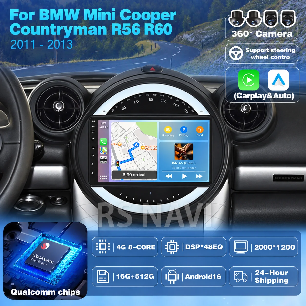 Plug and Play Android 16 Carplay Auto Car Radio Multimedia Player For BMW Mini Cooper Countryman R56 2011-2013 Stereo Navigation