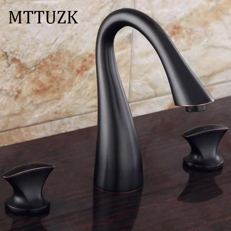 Vidric 3Pcs/set Waterfall ORB Brushed Nickel Faucet Black Basin Faucets Deck Mounted Bathroom Tap 3 Hole Faucet Mixer Crane