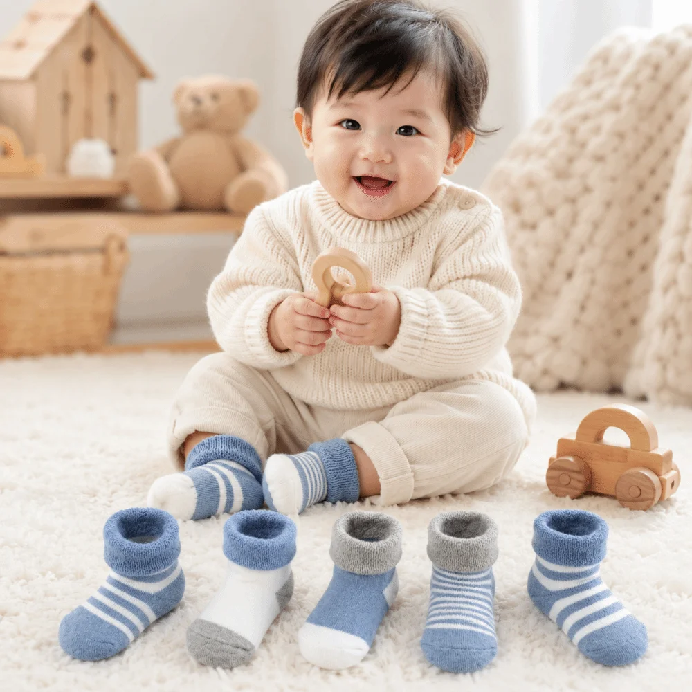 5 Pairs Comfortable Thickned 's Warm Socks Warm Non-Slip Mid-Crew Socks Floor Socks Autumn Winter