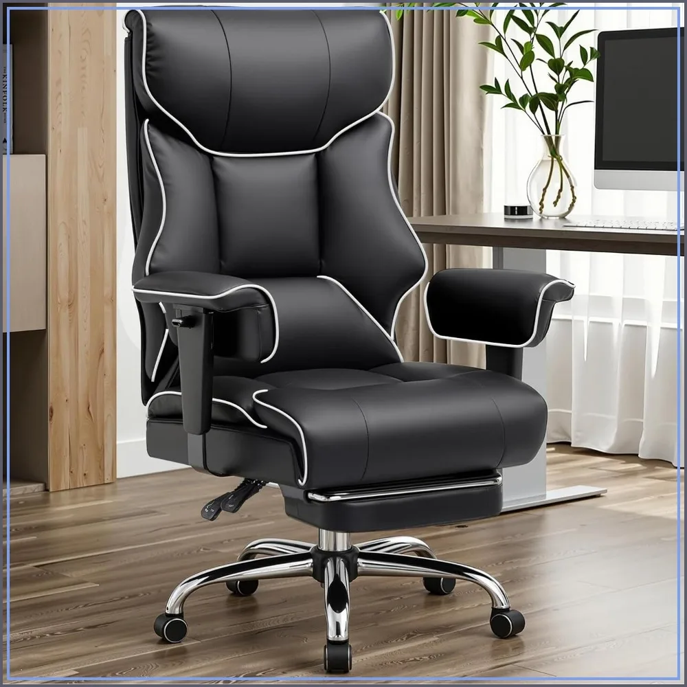 Big Tall Gaming Chair 400lb Heavy Duty with Footrest Pocket Spring Cushion White Black