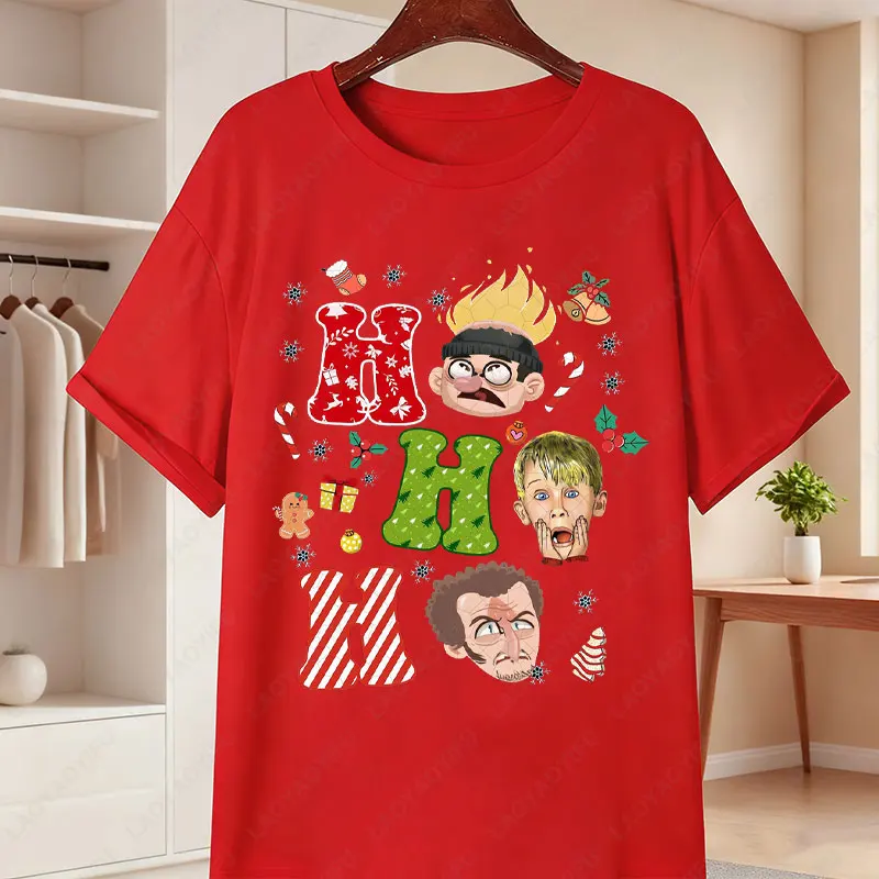 متعة المنزل وحده فيلم للجنسين تي شيرت كيفن ماكاليستر وعصابة Facepalm Ho Ho طباعة تيز عيد الميلاد قصيرة الأكمام تي شيرتات قطن #3