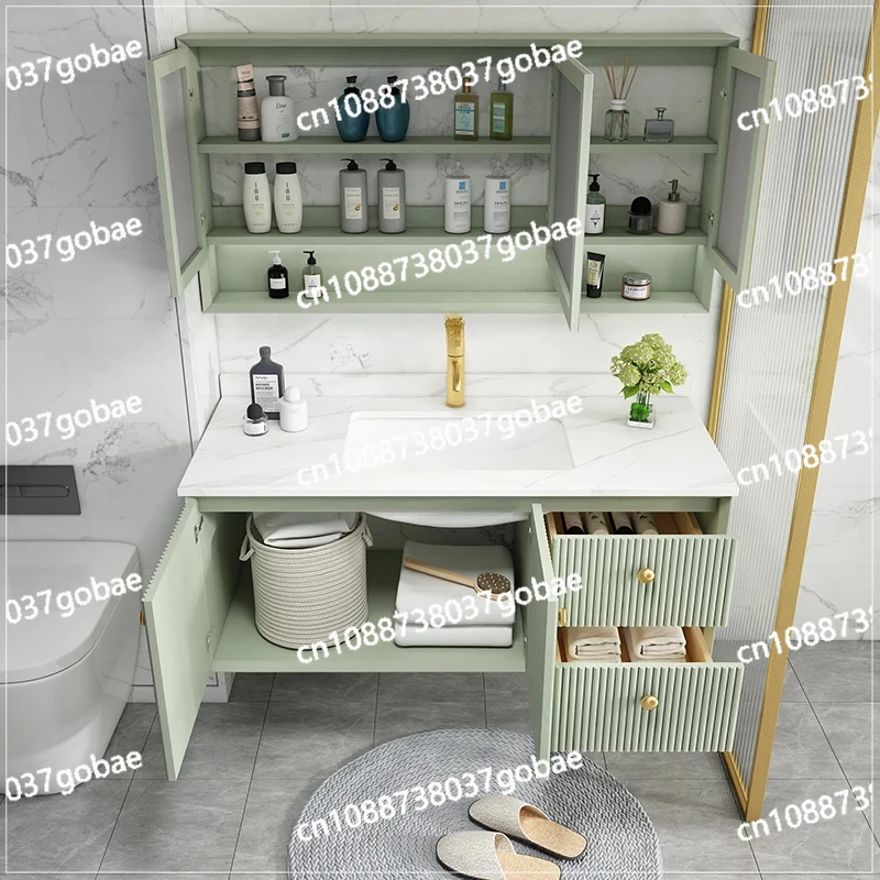 ZC Pink Bathroom Cabinet Stone Plate Whole Washbin Washstand Hand Washing and Face Washing Basin Cabinet Combination