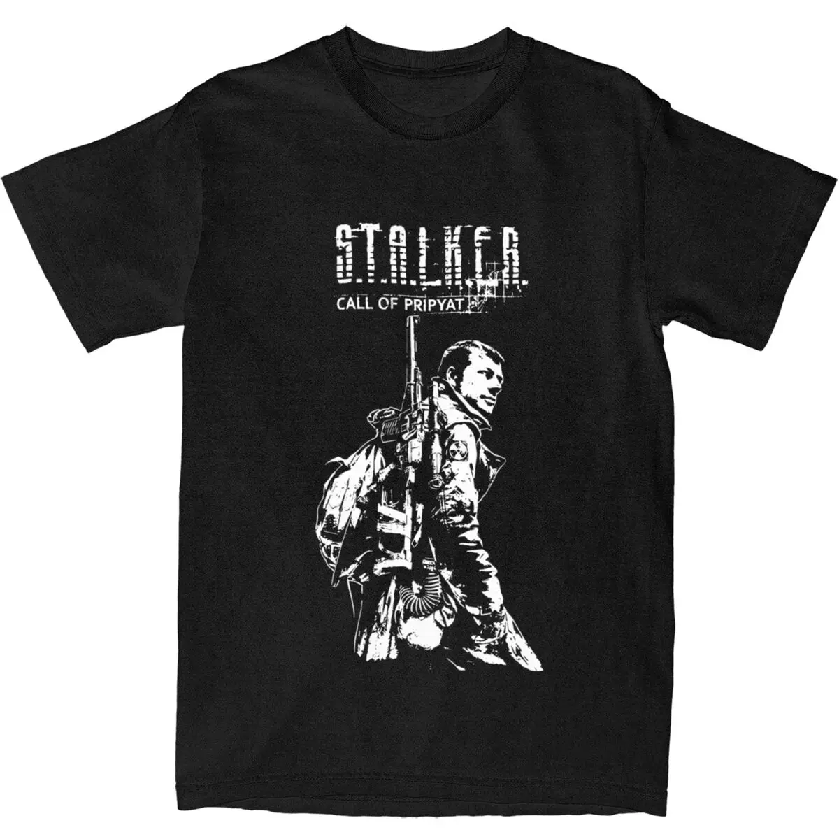 Stalker COP تي شيرت أبيض للرجال من القطن قمصان Harajuku Crewneck قصيرة الأكمام #2