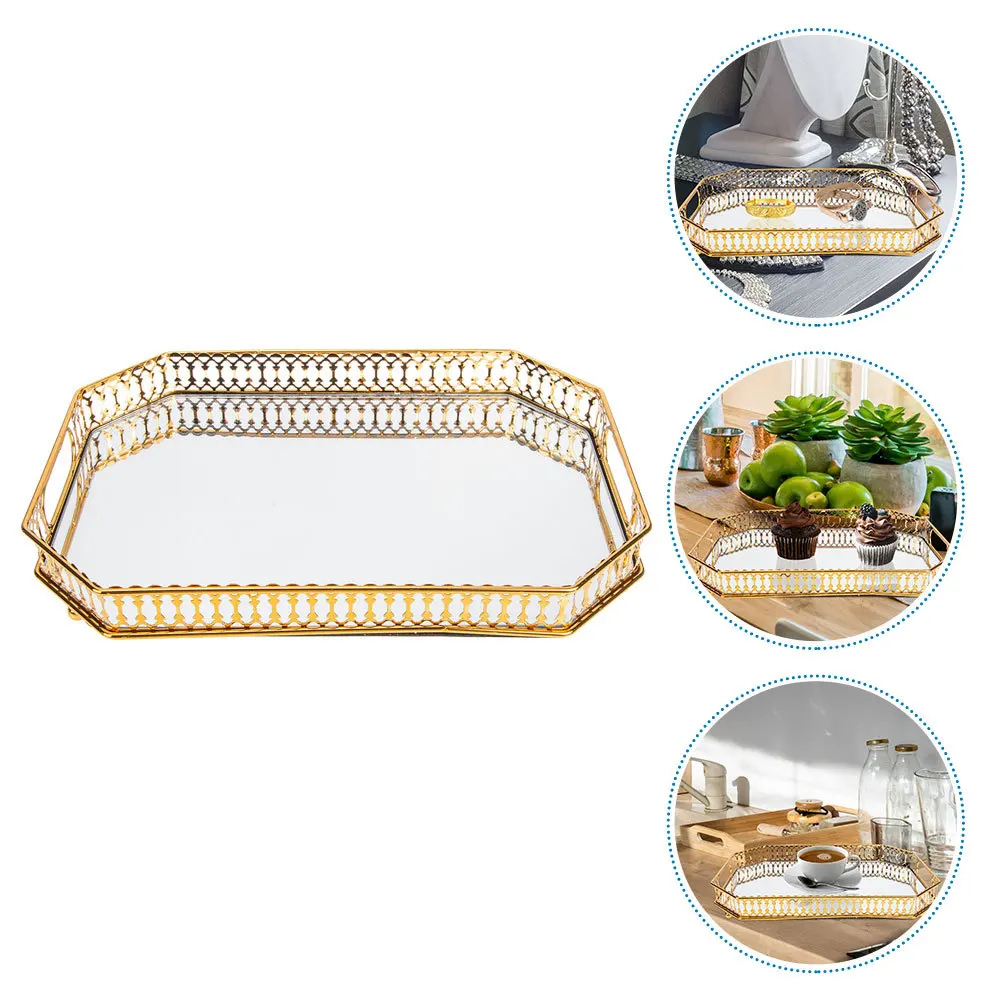 

Iron Art Glass Mirror Tray Stylish Jewelry Holder for Bedroom Vanity Decorative Perfume Tray Minimalist Jewelry Storage