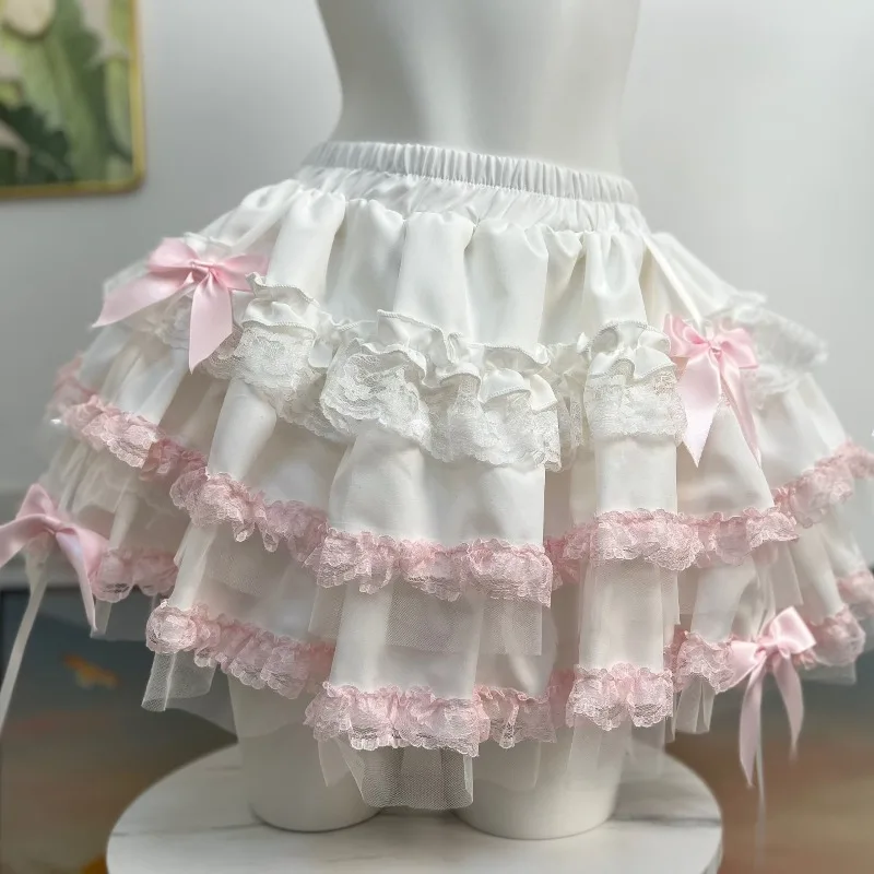 Sweet Lolita Ballet Cake Skirt Women Summer Japanese Y2k Cute Mesh Lace Ruffle Party Skirt Girls Kawaii Fashon Mini Skirts New