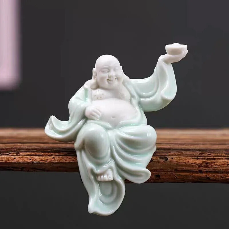 Chinese Style Porcelain Laughing Buddha Statue - Feng Shui Maitreya Ornament, Zen Home Tabletop Decor Meditation Desk Display