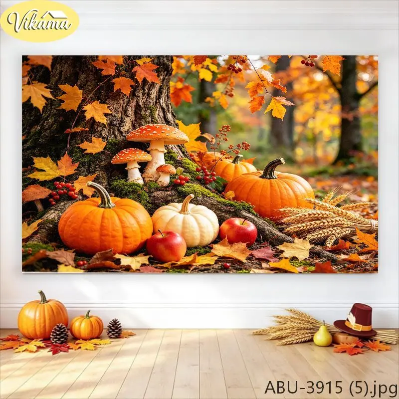VIKAMA Cornucopia & Turkey Wall Tapestry, Non-Toxic Crisp Lines, Decor for Living Room Dining Room Bedroom