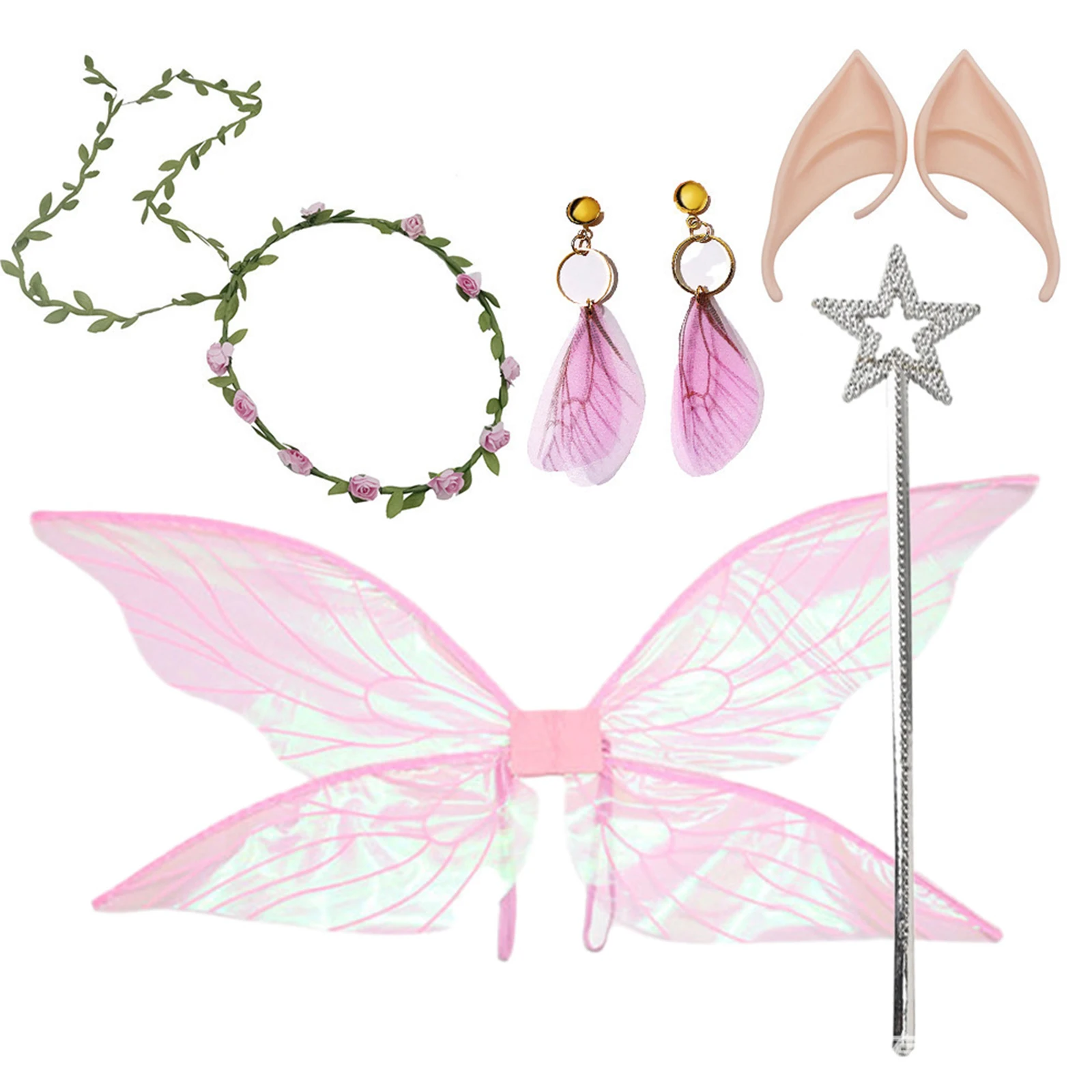 ผู้หญิงสาวปีกผีเสื้อ Elf หู Fairy Stick Garland ต่างหูชุดเครื่องแต่งกายสําหรับ Halloween Masquerade COSPLAY PARTY อุปกรณ์เสริม