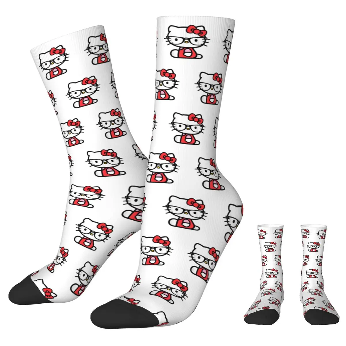 Official Hello Kitty Nerd Glasses Sock New Men's Socks CrazyPolyester Graphic Women Socks Spring Summer Autumn Winter