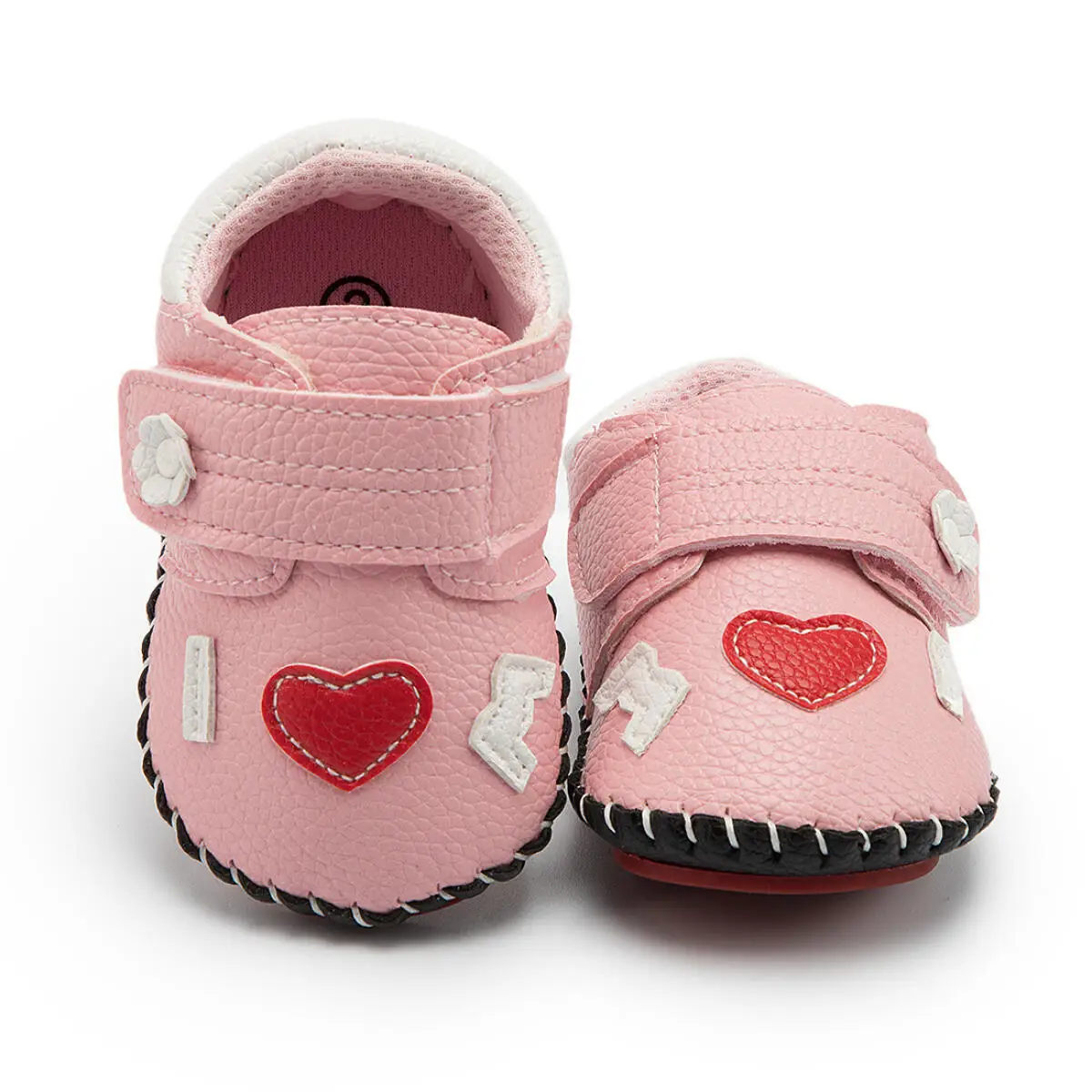 Cute Cartoon Baby Boy Girl Leather Casual Sneaker Exquisite Flower Heart Striped First Walker Rubber Soft Anti-slip Flat Sole