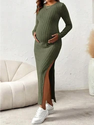 Womens Dresses Pregnancy Dresses Maternity Clothes Long Sleeve Maternity Dress Photoshoot Large Slit Rib Knit Clothing Women