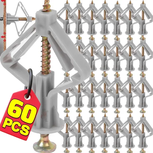 Tubo de expansión de avión de plástico 20/60x, forma de mariposa, clavo de expansión, placa de yeso, enchufe de expansión, perno de anclaje de palanca hueca de pared