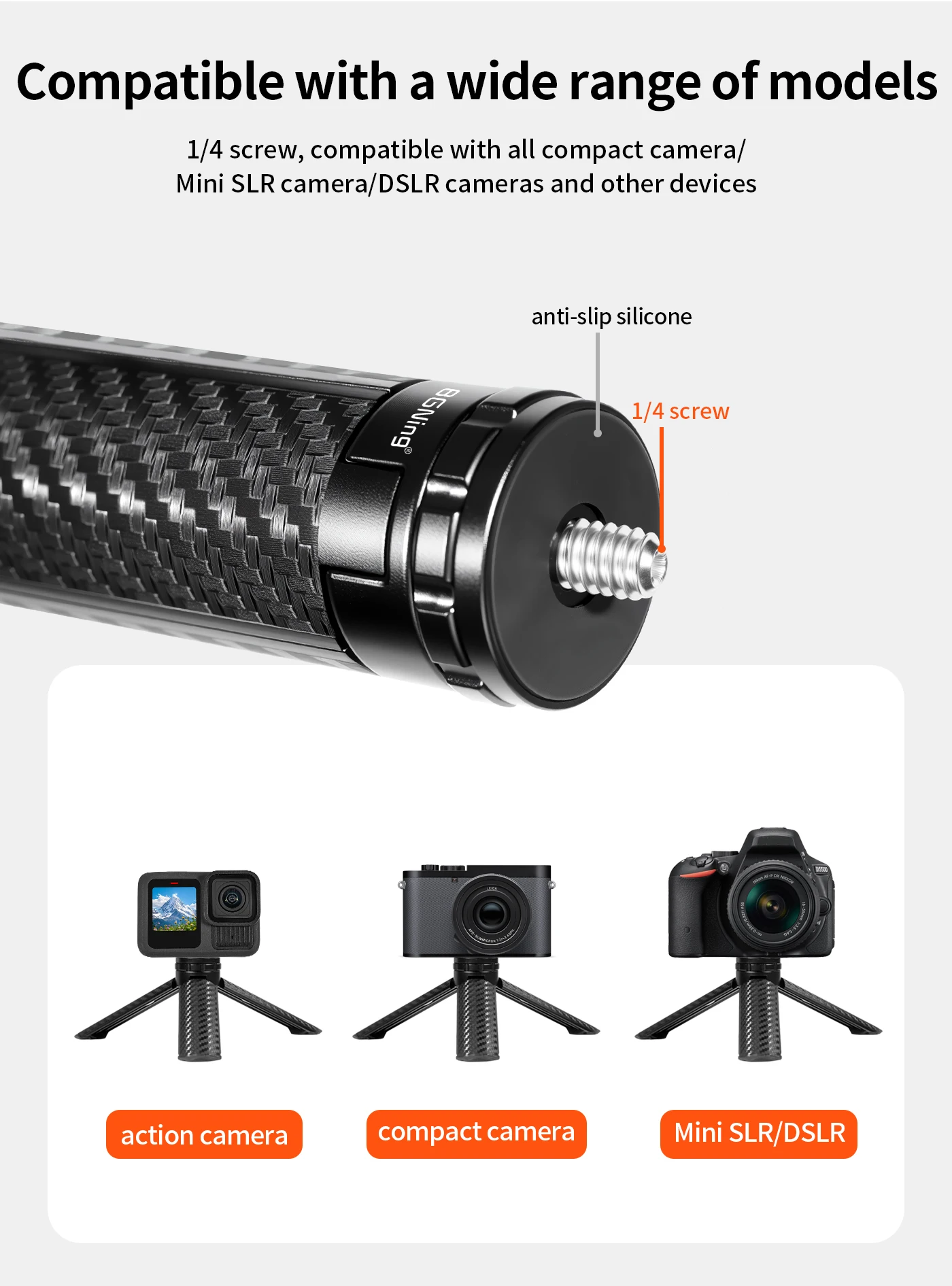 Mini-Vlog-Stativhalterung mit 1/4-Zoll-Adapter für Gopro Insta360 X6 X5 Air OSMO 360 II Action 5Pro Einbeinstativ Selfie-Stick-Stange – Detail 10