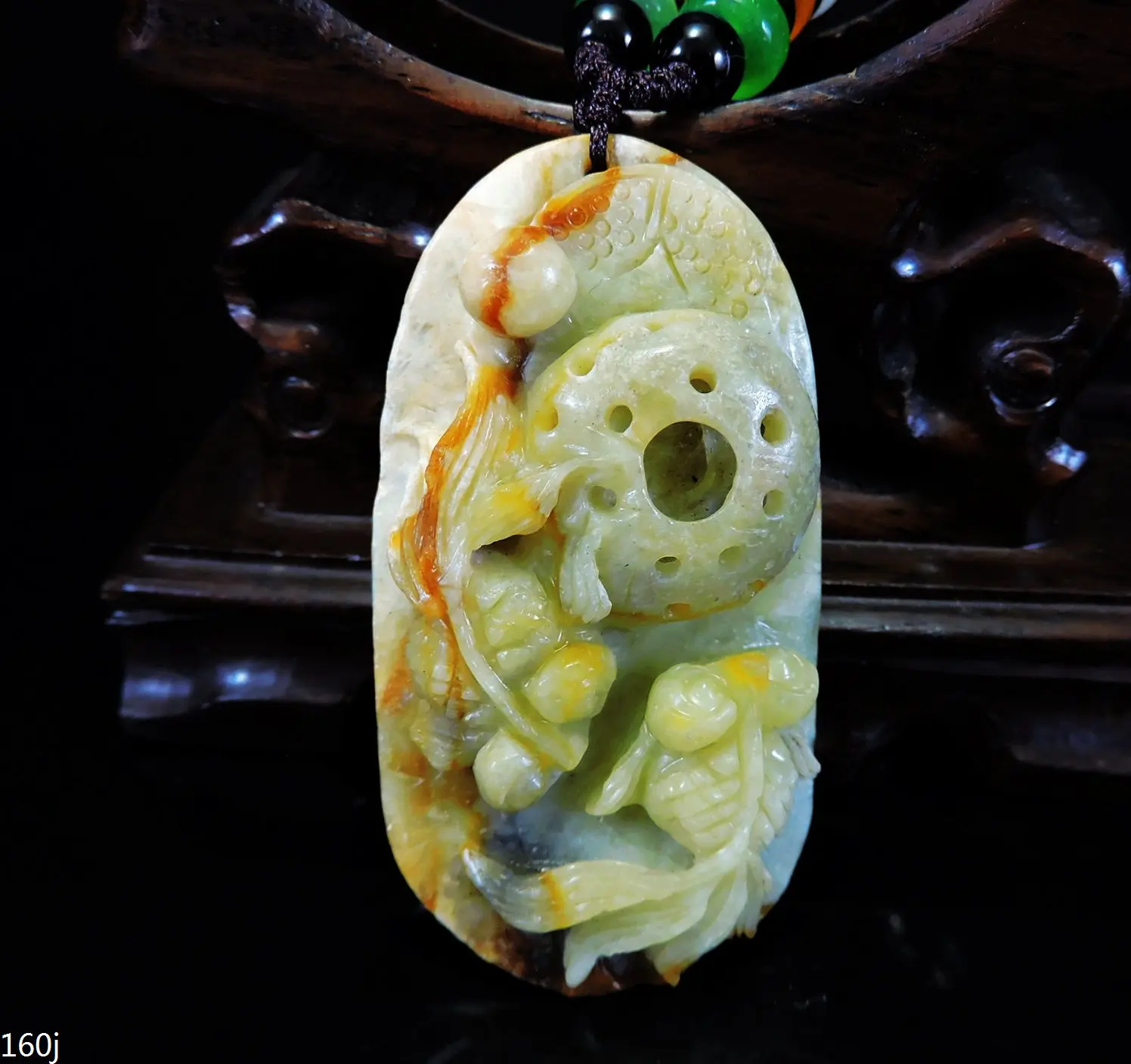 

Jade Jewelry Natural Jade Pendant Necklace Hand-Carved goldfishes&creel Jadeite Necklace Pendant Gift No Treatment 160j