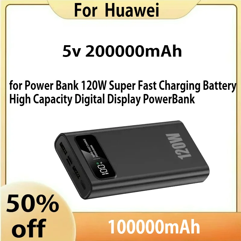 

200000mAh Power Bank 120W Super Fast Charging Battery High Capacity Digital Display Power Bank For Xiaomi iPhone Samsung Huawei