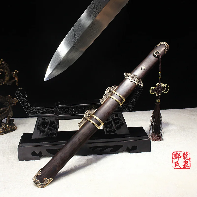 Chinese Traditional Dagger Sword, Hand Forged Folded Steel, Ebony Wood Scabbard, Small Knife, Paper Opener