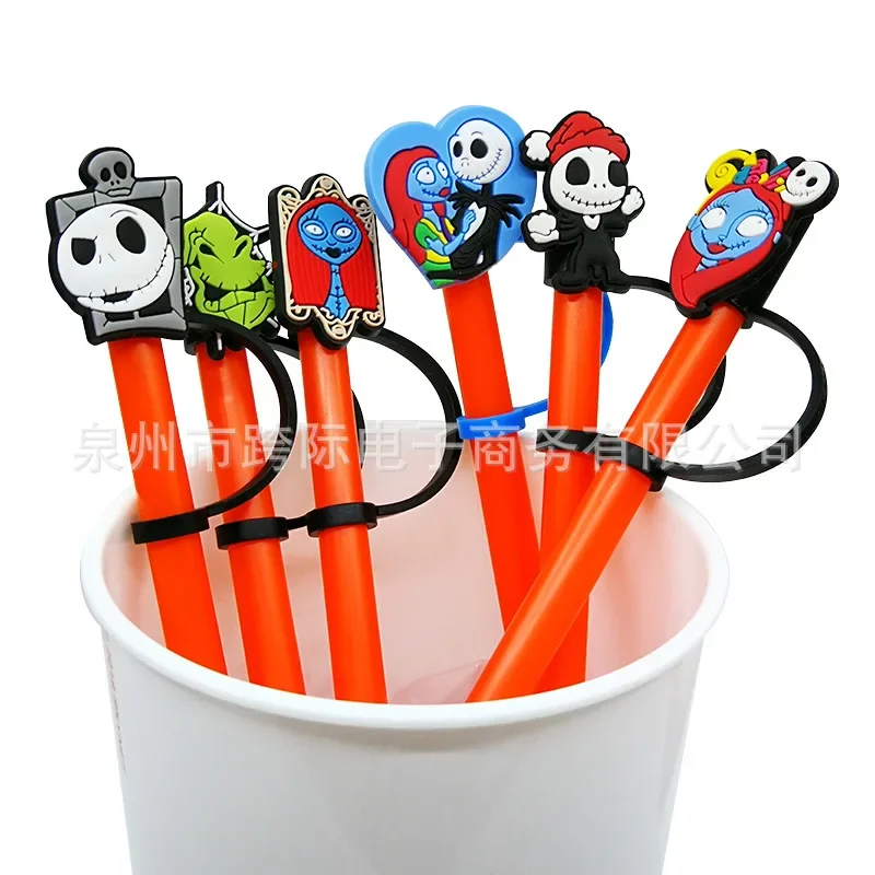 Nightmare Before Christmas Straw Cover Cap Cartoon Drink Straw Plug Reusable Dustproof Splash Proof Drinking Cup Straw Cap Gift