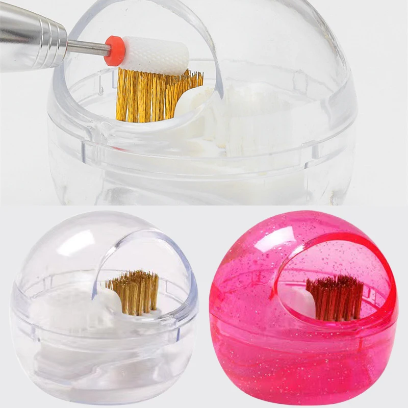 Nail Drill Bit Cleaning Brush Pink Clear Grinding Head Milling Cutter Remove Dust Box Copper Wire Brush Manicure Tools