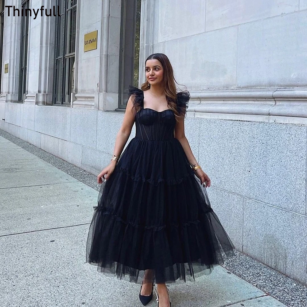 Thinyfull-vestido De tul con corte en A para mujer, traje De fiesta De noche con escote Corazón, largo hasta el té, con cordones, para ocasiones formales, 2023