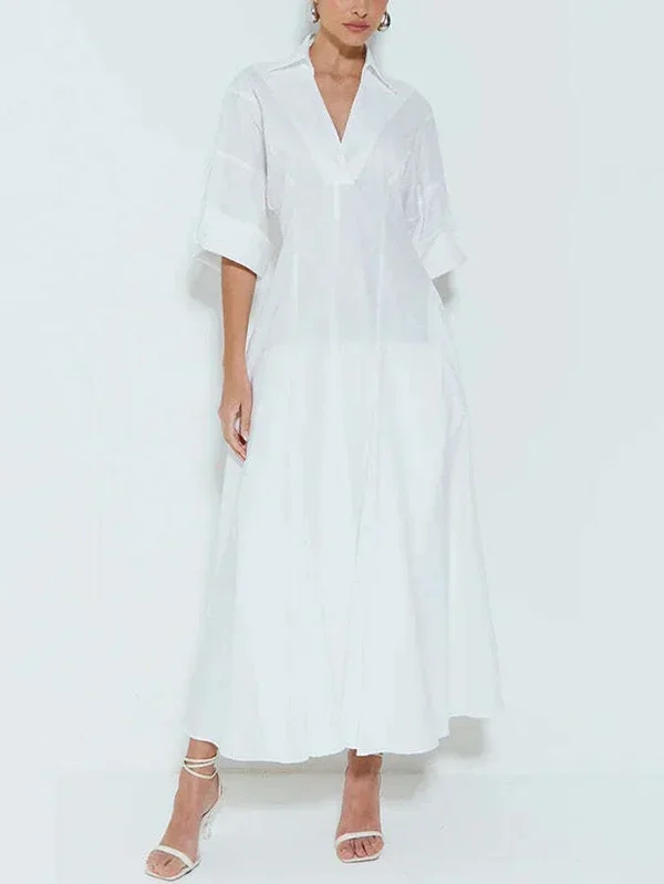 Women's Spring Autumn V-neck Maxi Dresses 2025 New Vocation Evening Birthday Wedding A-Line Shirts Long Dress for Office Ladies