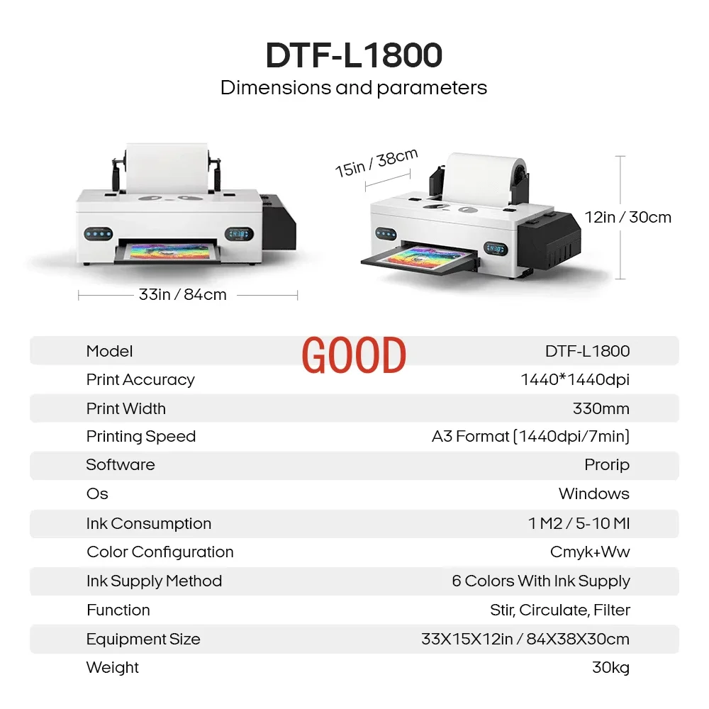 Procolored DTF Transfer Printer A3+ L1800 DTF Printer T Shirt Printing Machine With Curing Oven for Clothes Hoodies Jeans