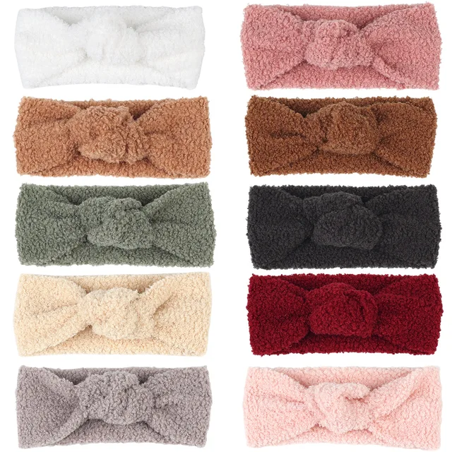 Opaski na głowę dla dzieci Teddy opaska z tkaniny dziewczyna opaska do włosów węzeł Top Turban akcesoria do włosów dla dzieci noworodek jesienno-zimowa opaska na głowę