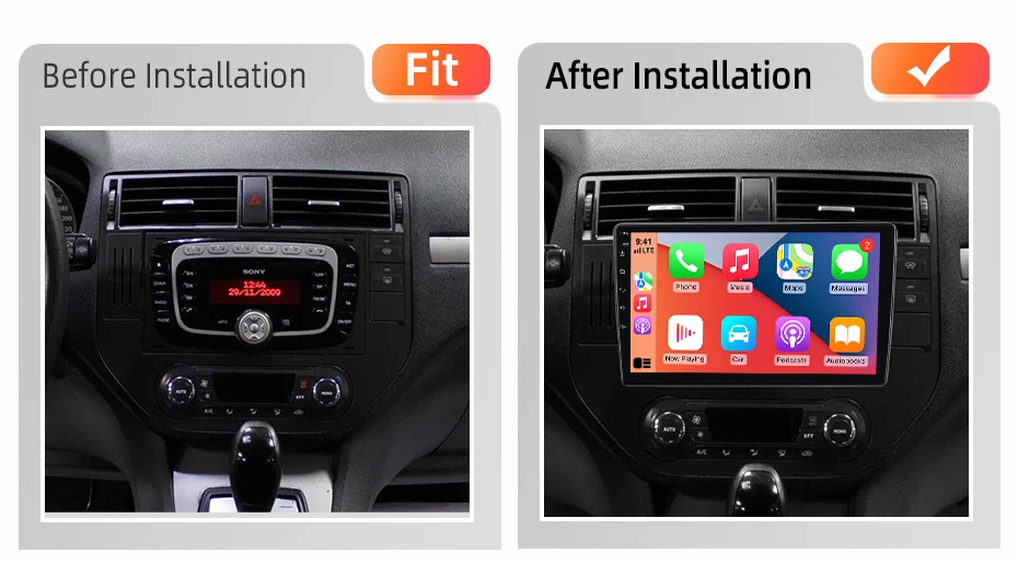 AWESAFE Kabelloses CarPlay Android Auto Radio für Ford Focus Transit Fiesta C S Max Galaxy Auto Intelligente Systeme RDS GPS FM BT – Detail 2