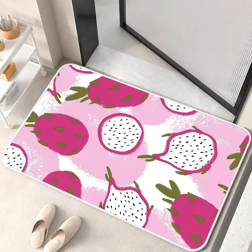 Pitaya Fruit Black Seeds Floor Mat Flannel Rug Soft Non Slip Washable Door Mat For Bathroom Bedroom Kitchen Home Decor