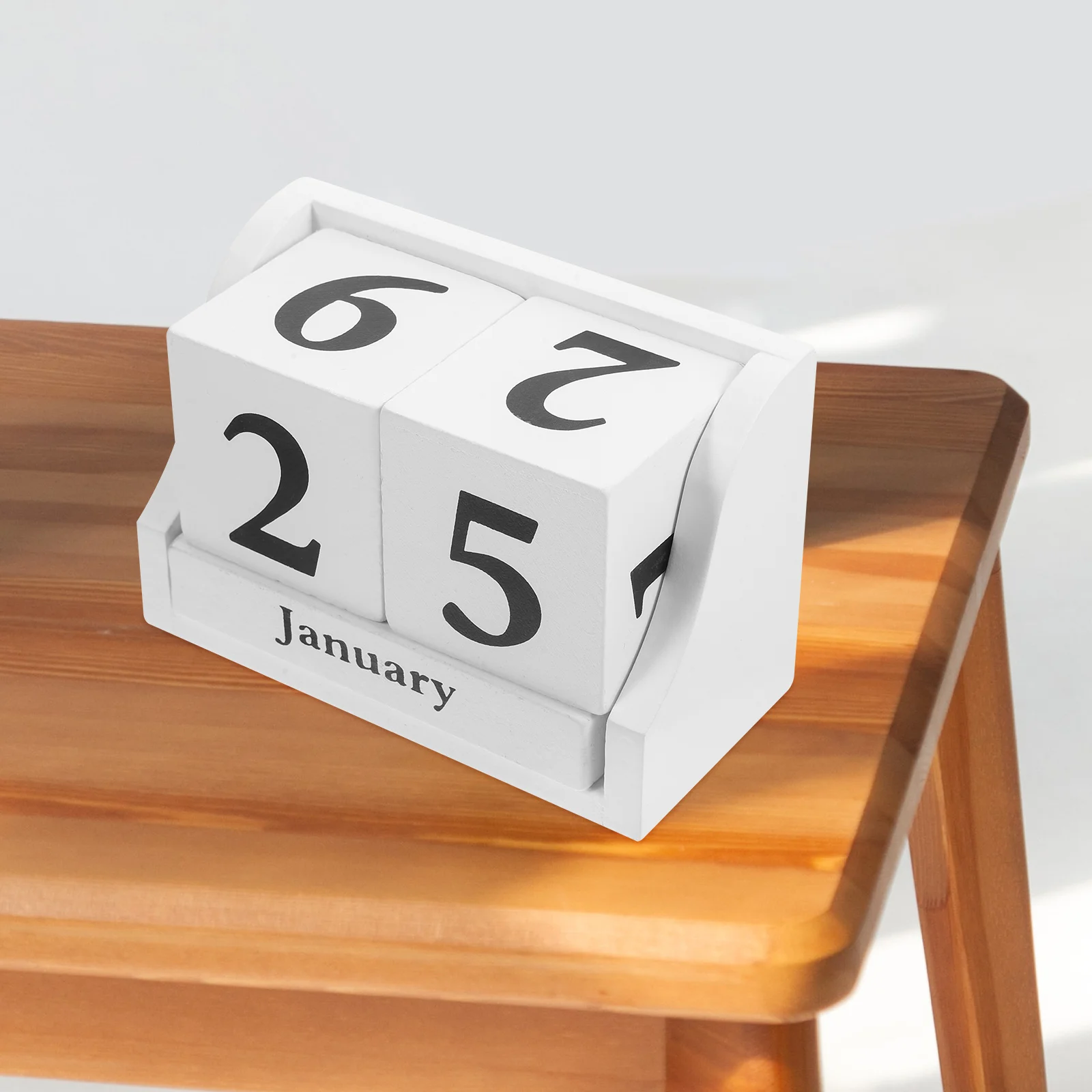 White Wooden Desk Calendar Creative Wood Block Calendar Reusable Perpetual Date Display Desktop Tabletop Calendar Study Bedroom