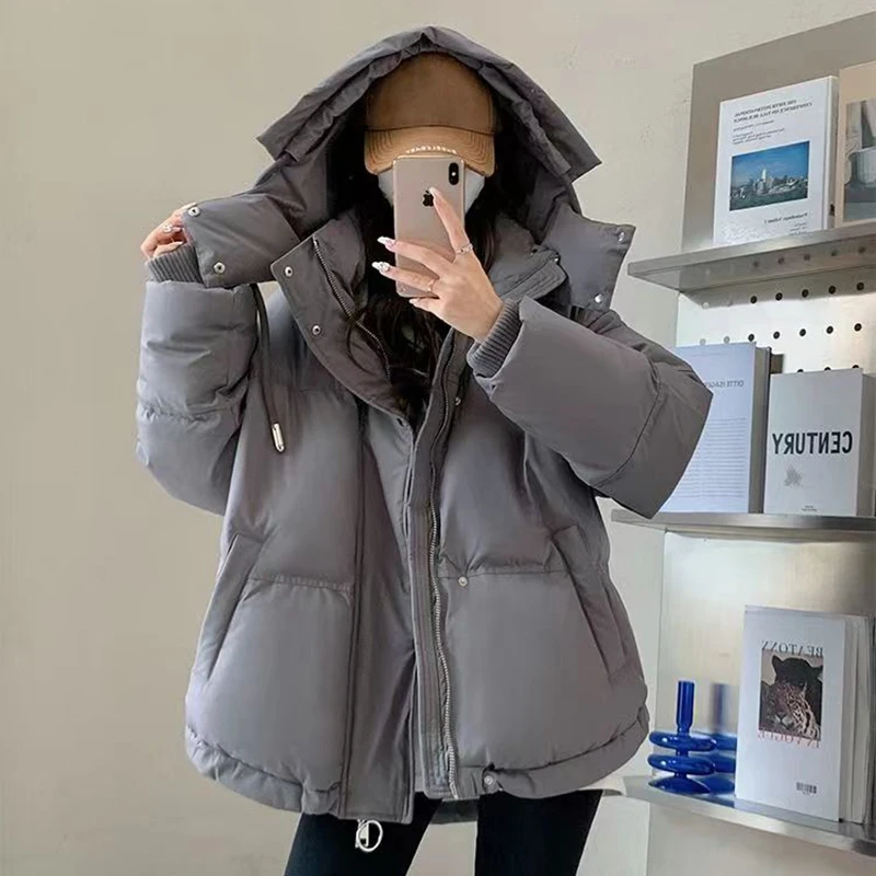 Women Thickened Warm Down Coat Zipper Cardigan Thermal Hooded Cotton-padded Pocket Casual Parkas Jacket Autumn Winter Outerwear