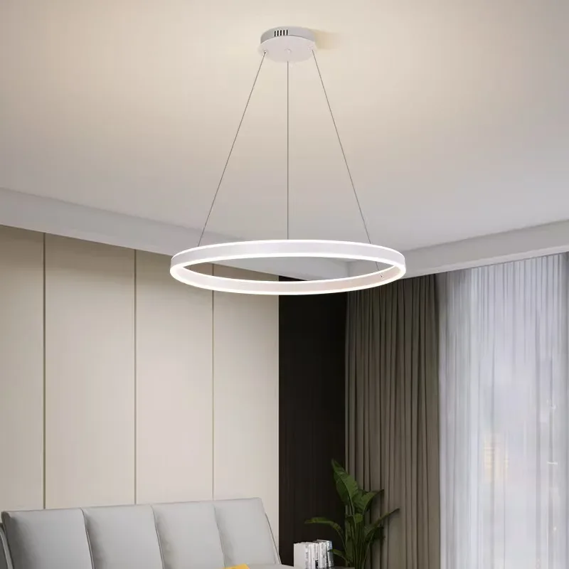 Nordic Circle Aluminum Chandelier Double Sided Luminous Living Room Bedroom Cream Style Duplex Hollow Long Staircase Loft Light