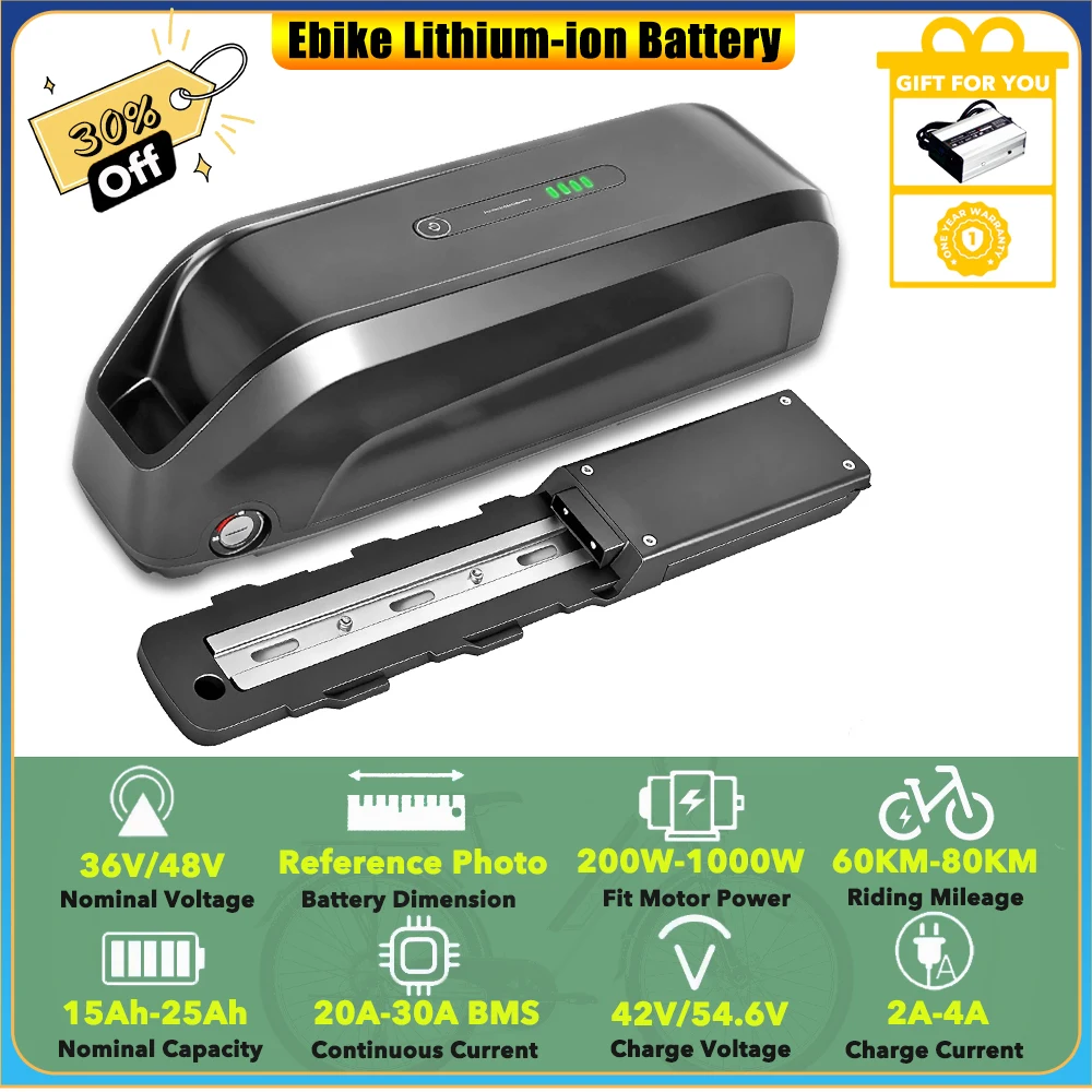 

AULONG Down Tube Shark 48V 15Ah 17.5Ah 52V 20Ah Lithium-ion Battery Pack for 500W 750W 1000W Mountain Bike Road Ebike