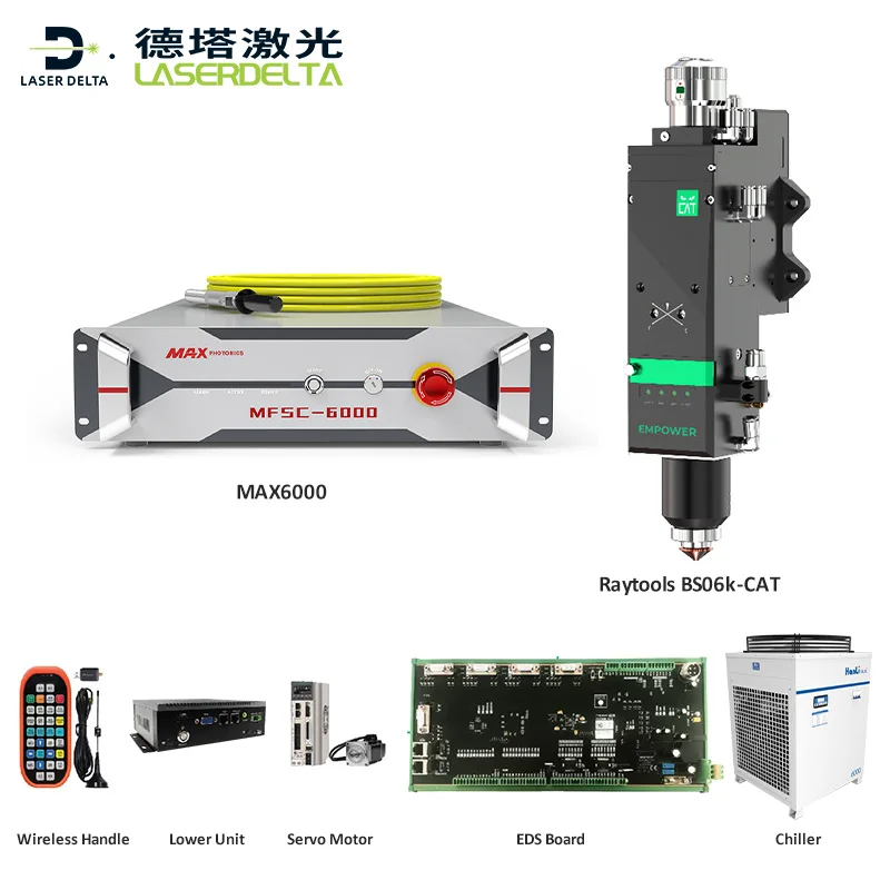 6KW Laser Cutting Parts Kit Max6000 Laser+Raytools BS06K-CAT+Raytools XC3000P Controller+water Chiller for Laser Cutting Machine