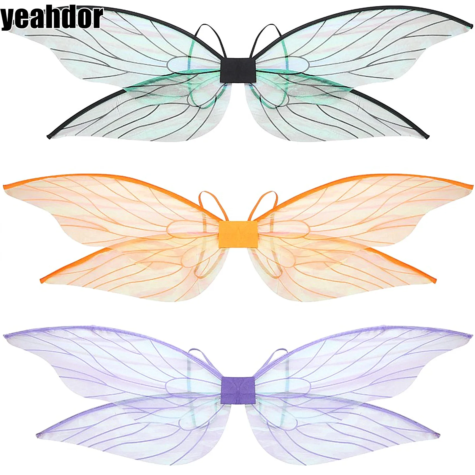 Women Girls Cicada Wings Dragonfly Elf Wings Halloween Cosplay Costume Festive Party Masquerade Props Dress Up Butterfly Wings
